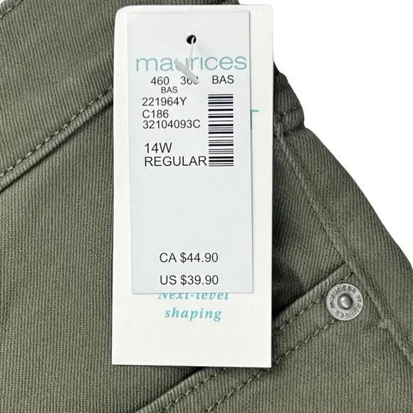 M Jeans Pants 14W Olive Green Neutral Tone Denim Casual Skinny High Rise Jeans - Picture 7 of 14